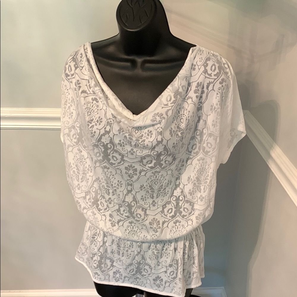 White House Black Market White Burnout Peplum Top Size M